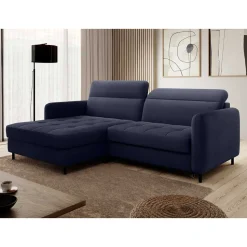 L-Design Schlafsofa in Dunkelblau Samt - Kingston