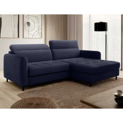 L-Design Schlafsofa in Dunkelblau Samt - Kingston