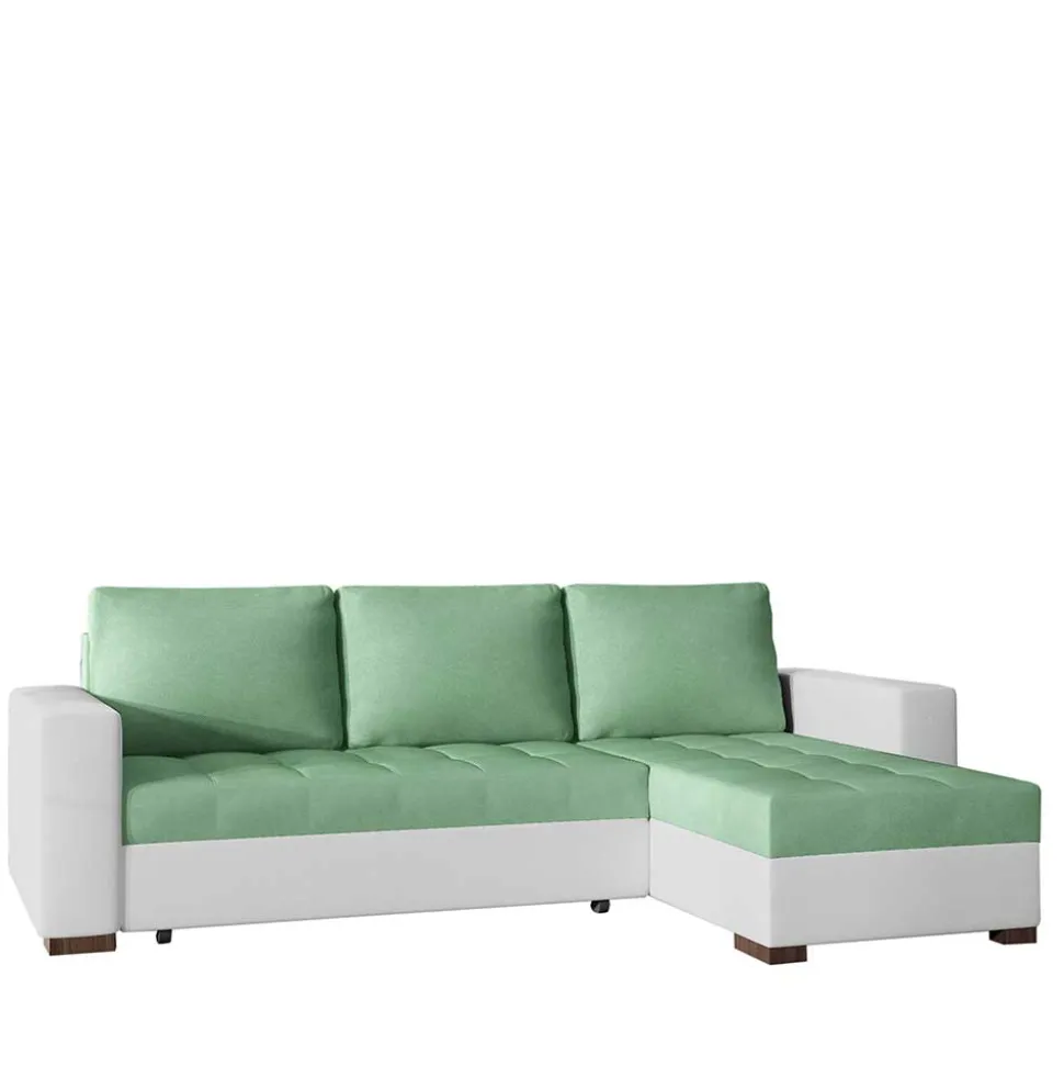 L-Design Schlafsofa in Hellgrün und Weiß - Ingo