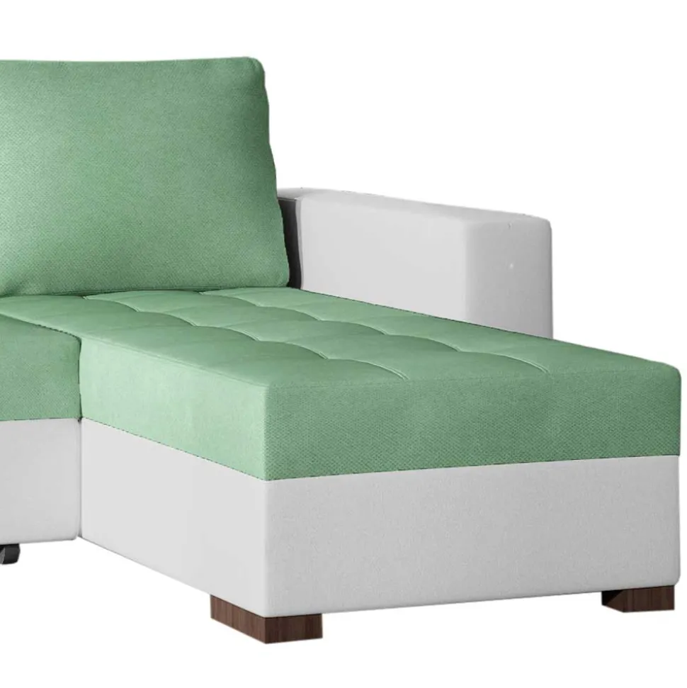 L-Design Schlafsofa in Hellgrün und Weiß - Ingo