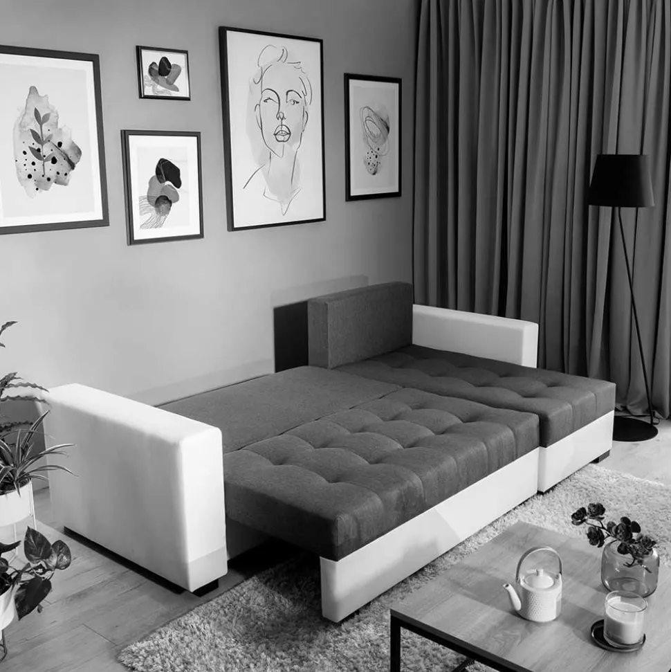 L-Design Schlafsofa in Hellgrün und Weiß - Ingo