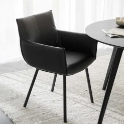 Leder Armlehnenstuhl in Schwarz - Iliandro (2er Set)