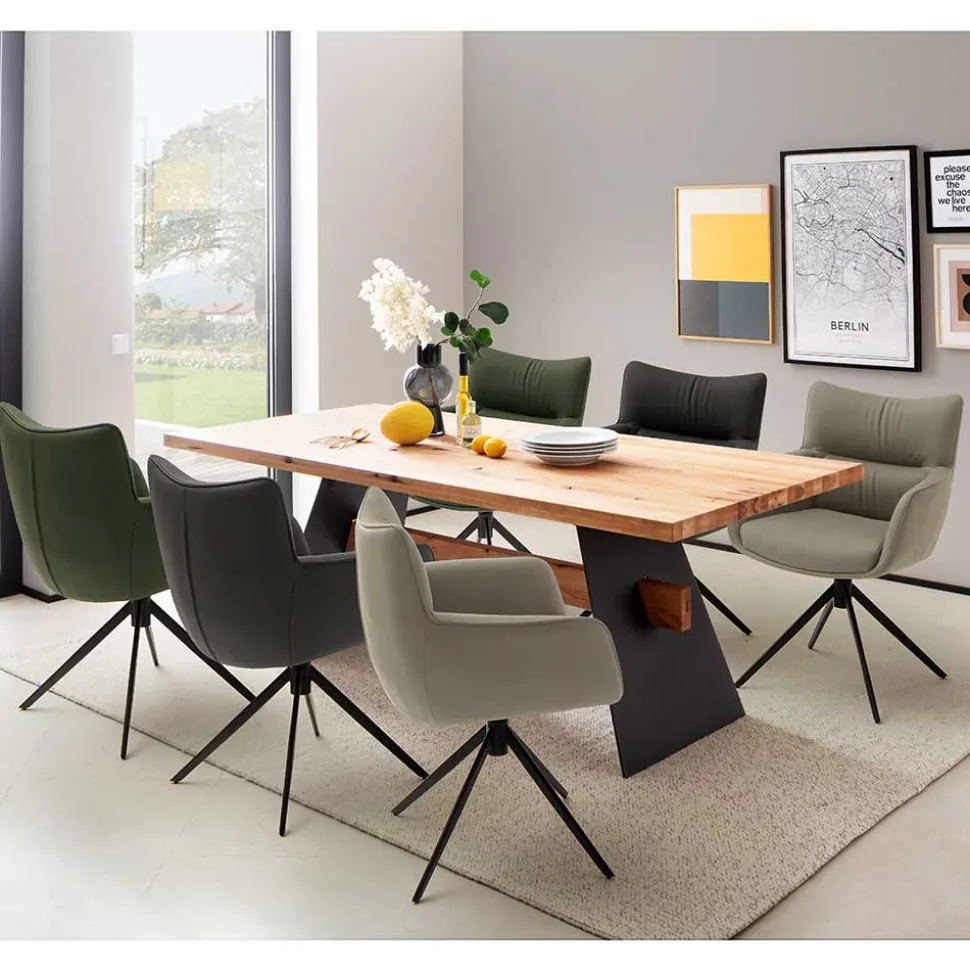 Leder Esstischstühle in Creme - drehbar - Klimaca (2er Set)