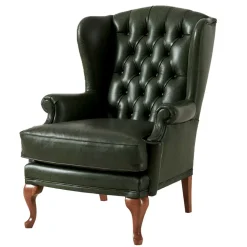 Leder Ohrensessel in Oliv Grün - Chesterfield - Jaiko