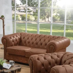 Leder Zweisitzer-Sofa im Chesterfield Design - Gonron