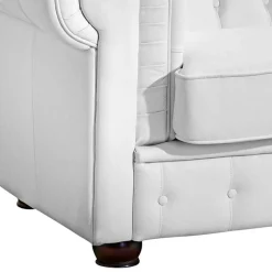 Ledersofa in Weiß - Chesterfield Look - Dossera