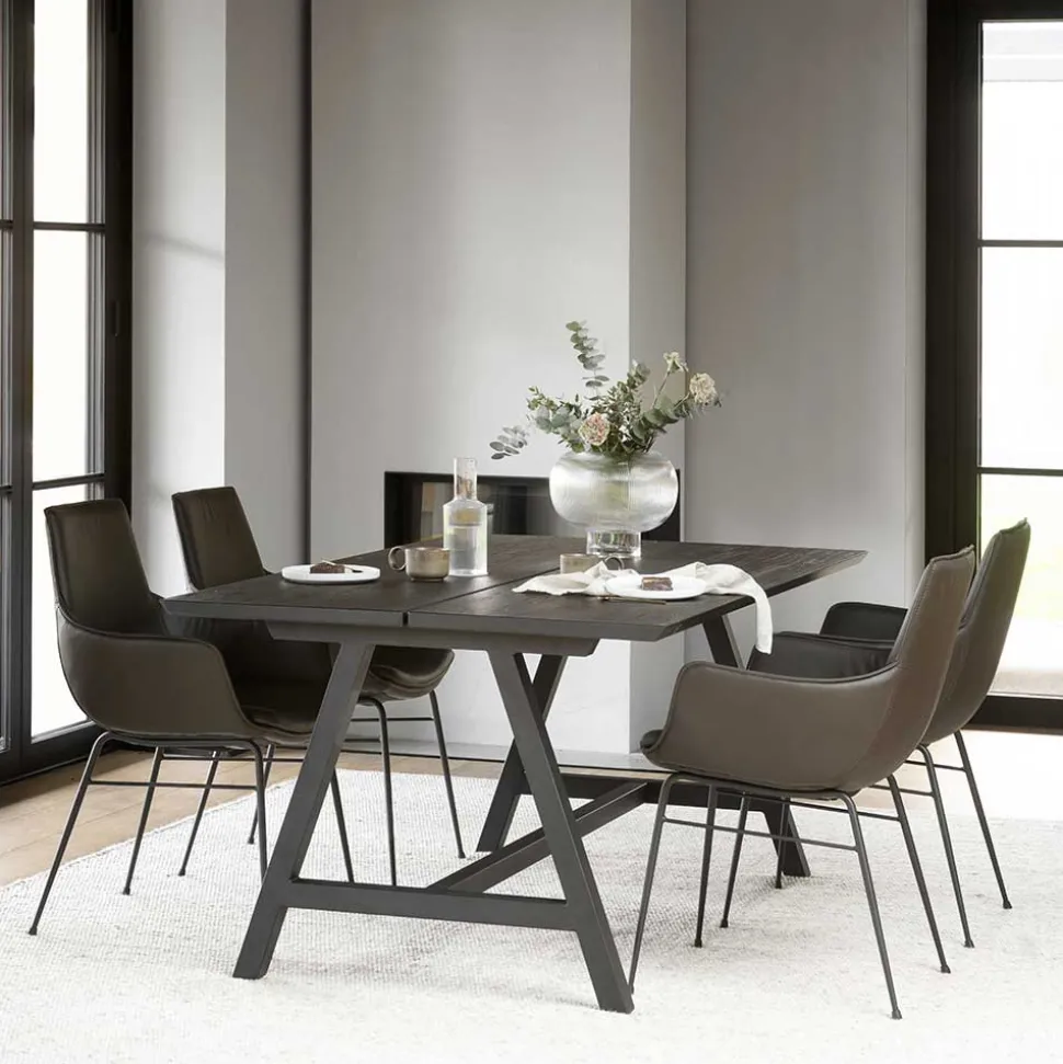 Lederstuhl mit Armlehnen in Braun - Unkorian (2er Set)