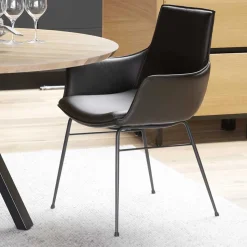 Lederstuhl mit Armlehnen in Braun - Unkorian (2er Set)