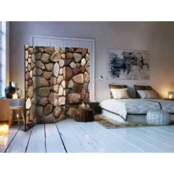 Leinwand Paravent Bunte Kieselmauer - Aurelius