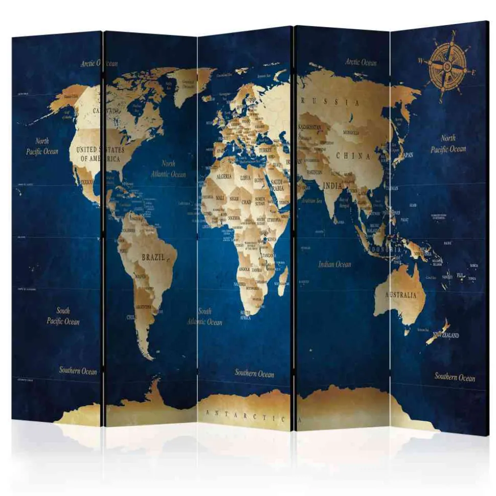 Leinwand Paravent in Dunkelblau & Beige - Sanjuas