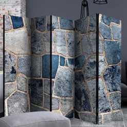 Leinwand Paravent in grauer Stein Mauer Optik - Tordino