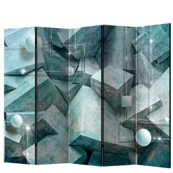 Leinwand Paravent in Grau & Blau bedruckt - Hodossa