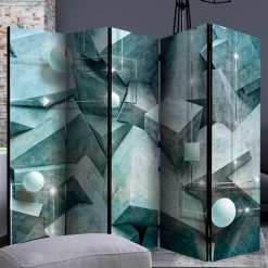 Leinwand Paravent in Grau & Blau bedruckt - Hodossa