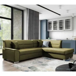 L-Form Funktionssofa in Oliv Grün Samtstoff - Donnys