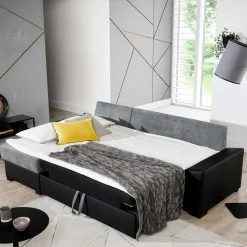 L-Form Schlafsofa in Dunkelbraun und Cremeweiß - Minia