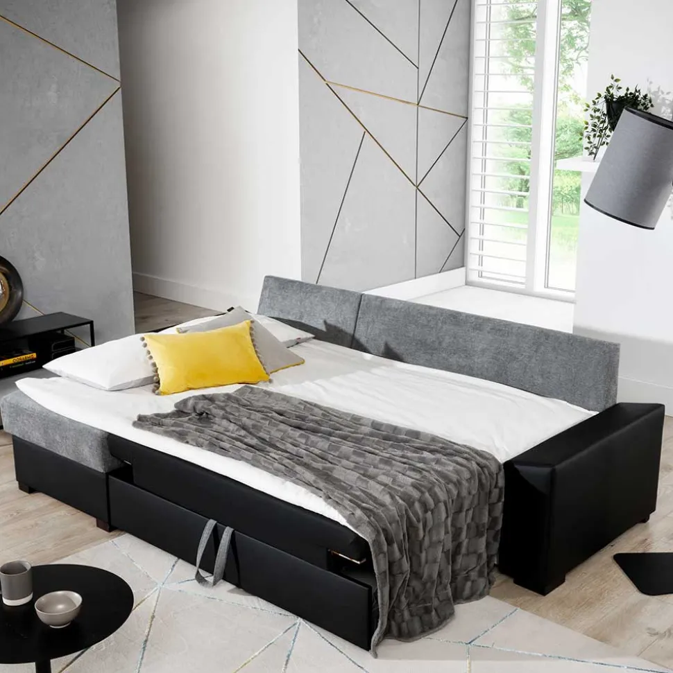 L-Form Schlafsofa in Dunkelbraun und Cremeweiß - Minia