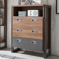 Loft Design Kommode im Eiche dunkel Dekor und Schwarz - Rompira