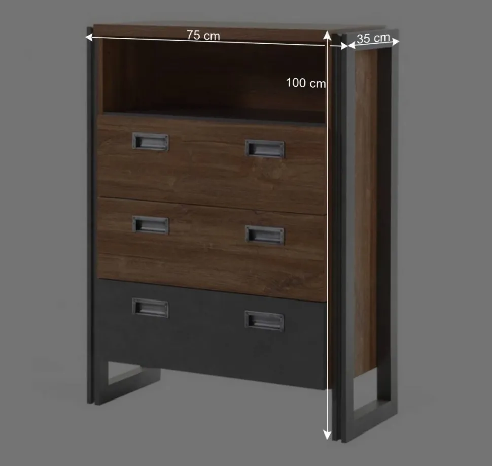 Loft Design Kommode im Eiche dunkel Dekor und Schwarz - Rompira