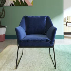 Loft Designsessel in Blau Samt - Circlefun