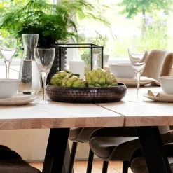 Loft Tisch Eiche White Wash & 6 Stühle Pulva in Braun Microfaser (siebenteilig)