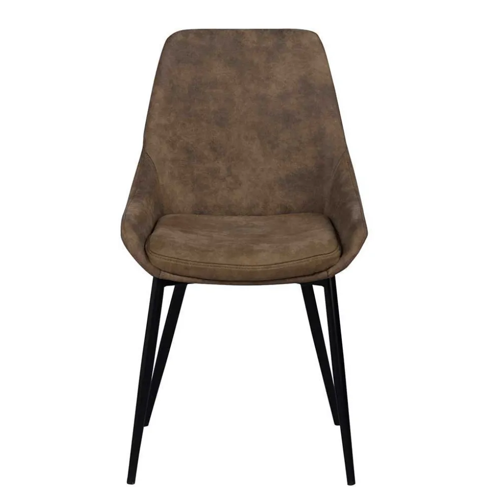 Loft Tisch Eiche White Wash & 6 Stühle Pulva in Braun Microfaser (siebenteilig)