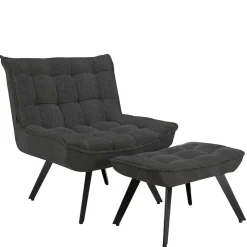 Lounge Sessel mit Hocker in Anthrazit - Mook (zweiteilig)