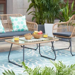 Lounge Sitzgruppe aus Geflecht in Beige - Renzo (vierteilig)