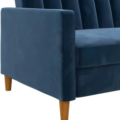 L-Schlafsofa in Blau Samt - Astomon