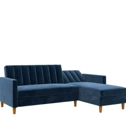 L-Schlafsofa in Blau Samt - Astomon