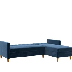 L-Schlafsofa in Blau Samt - Astomon