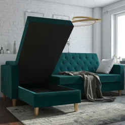 L-Schlafsofa in Petrol Samt - Samanca