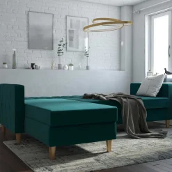 L-Schlafsofa in Petrol Samt - Samanca