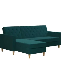 L-Schlafsofa in Petrol Samt - Samanca