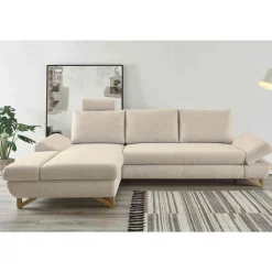 L-Sofa mit Schlaffunktion in Creme & Buche - Baonga