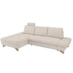 L-Sofa mit Schlaffunktion in Creme & Buche - Baonga