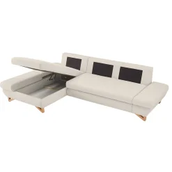 L-Sofa mit Schlaffunktion in Creme & Buche - Baonga
