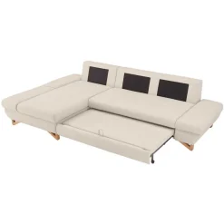 L-Sofa mit Schlaffunktion in Creme & Buche - Baonga