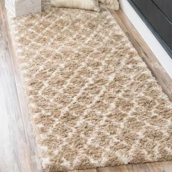 Läufer Teppich mit Kachelmuster und hohem Flor - Mocorapo