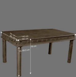 Mango Holztisch geschnitzt & gedrechselt - Runiasa