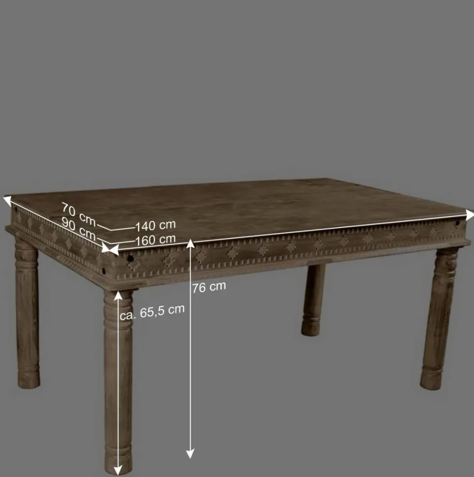 Mango Holztisch geschnitzt & gedrechselt - Runiasa