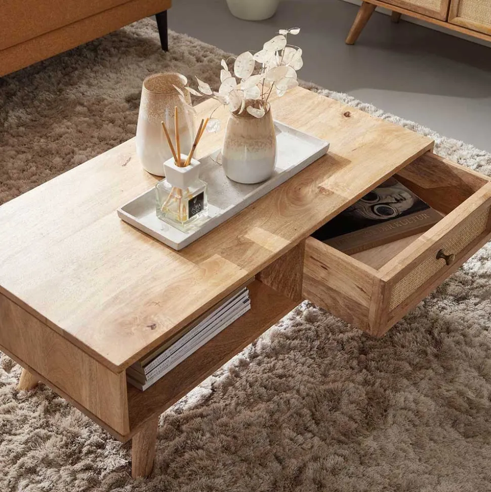 Mangoholz Couchtisch mit Fach & Schublade - Kanados
