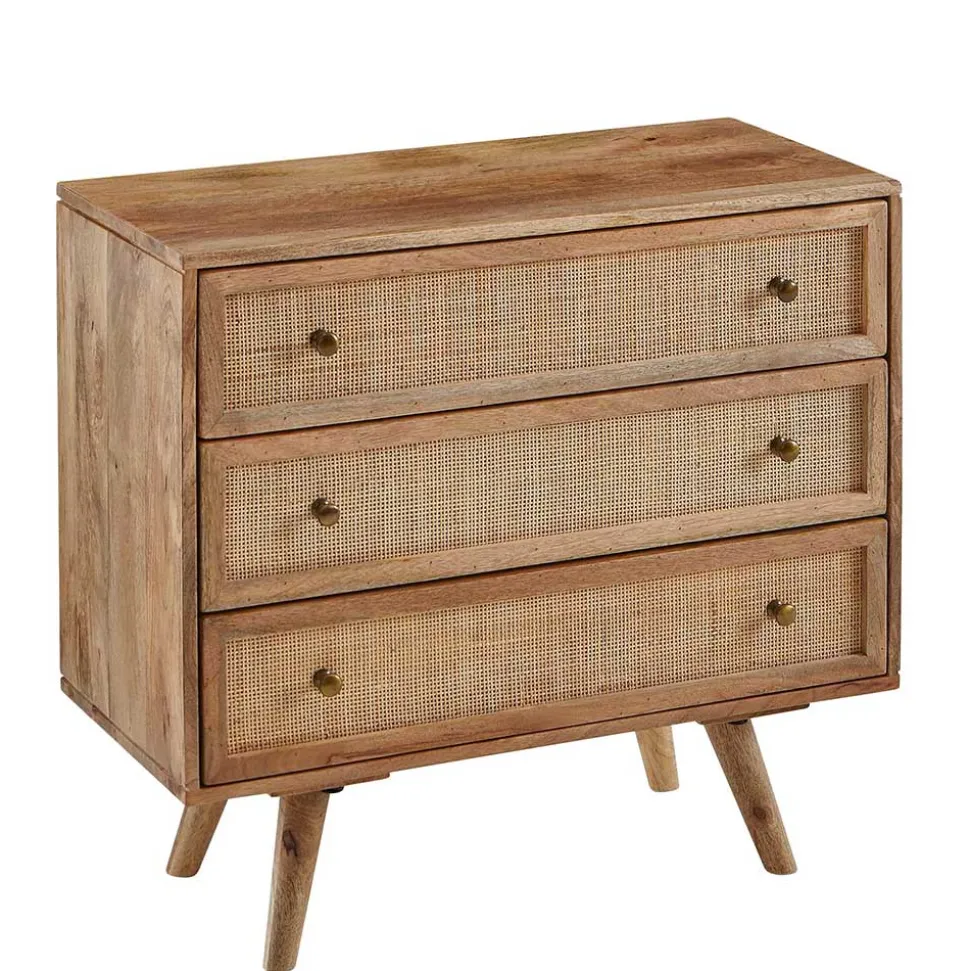 Mangoholz Kommode mit Rattan Geflecht Fronten - Kanados
