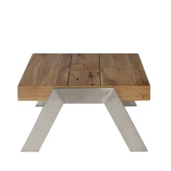 Markanter Beistelltisch aus Wildeiche massiv Rimini Stahl Gestell