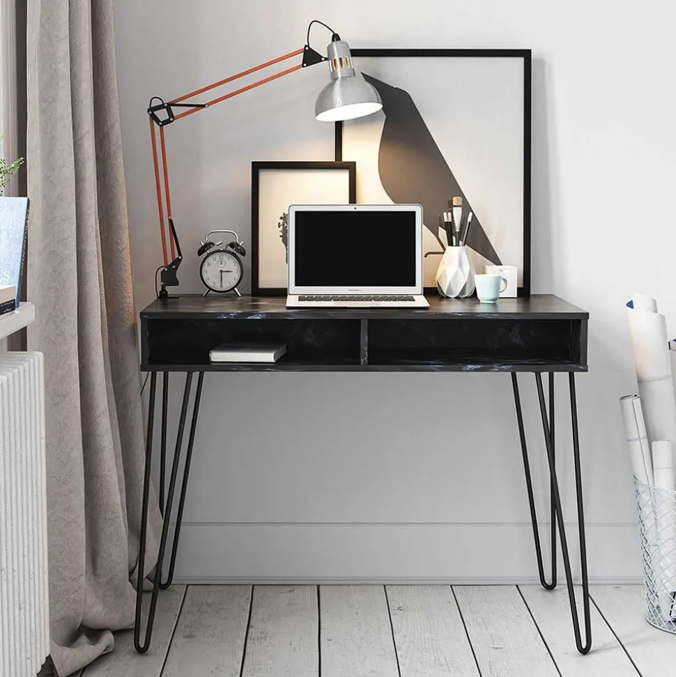 Marmor Optik Schreibtisch in Schwarz - Siamta