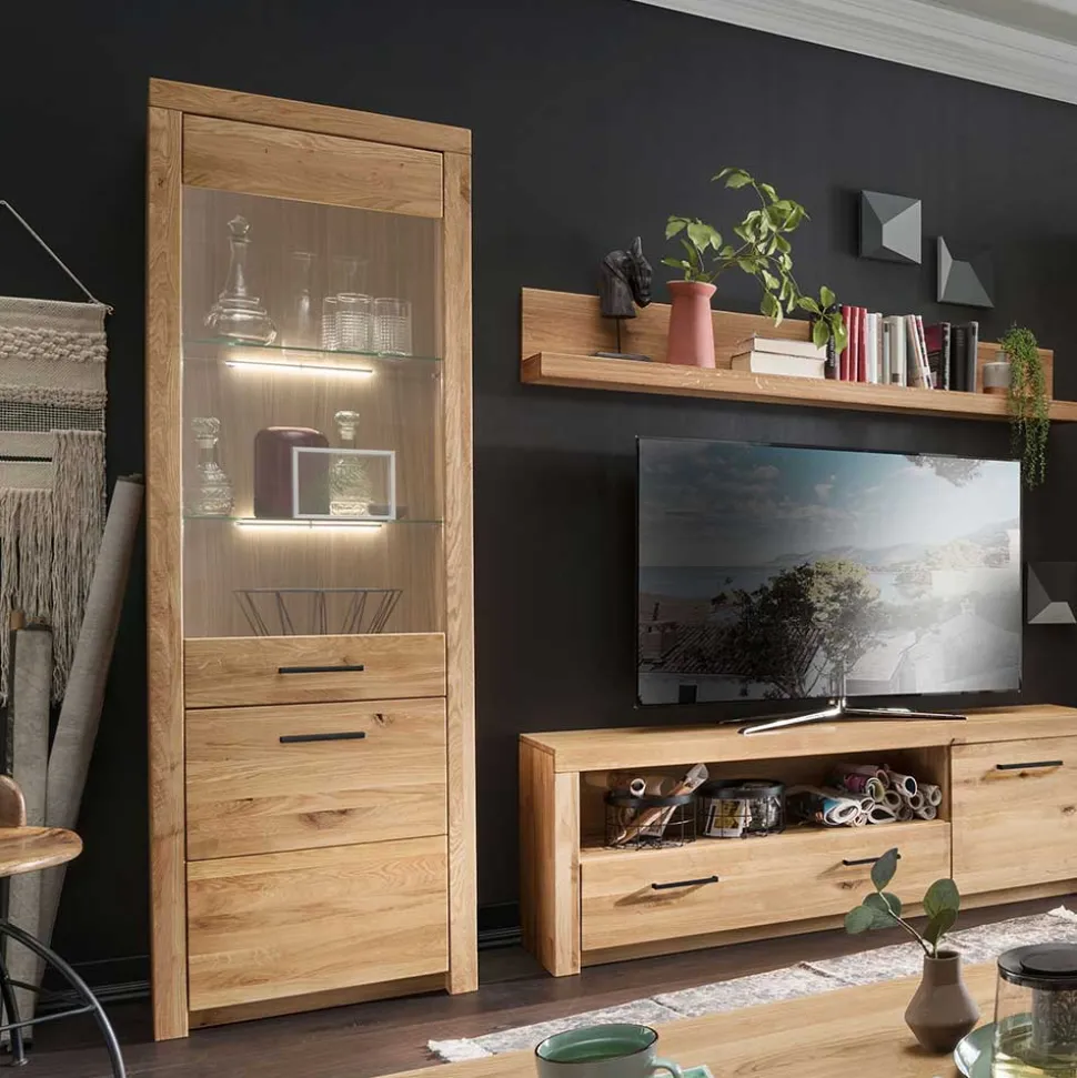 Massive Holzvitrine aus geölter Wildeiche - Loitons