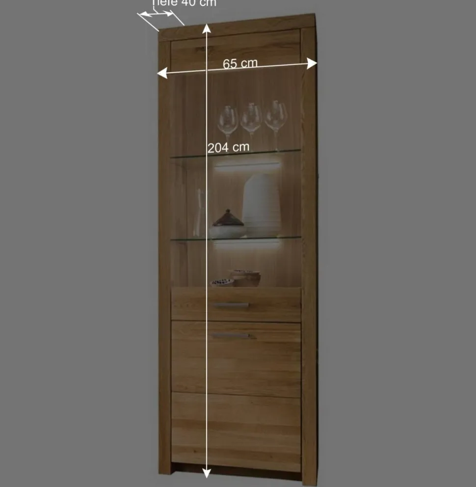 Massive Holzvitrine aus geölter Wildeiche - Loitons