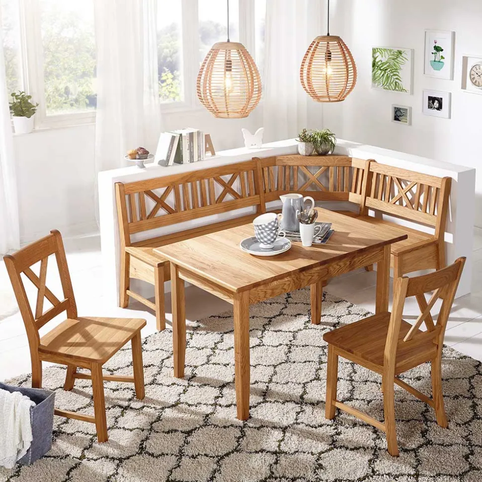 Massive Wildeiche Eckbank Gruppe - Jodrav (vierteilig)