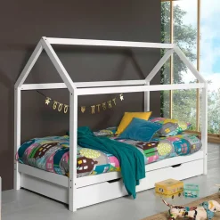 Massives Hausbett für Kinder in Weiß - Orutava