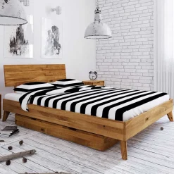 Massives Wildeiche Bett mit Schubladen - Eavy I