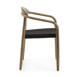 Massivholz Armlehnstuhl mit Geflecht Sitz Anela aus Kordel Grau (4er Set)